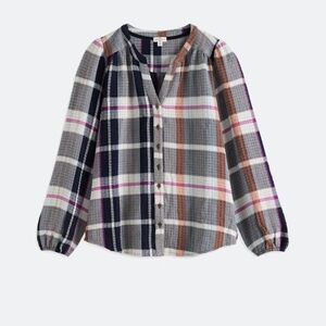 Mason & Belle Aila Plaid Split Neck Button-Up Women's Top, Size XL